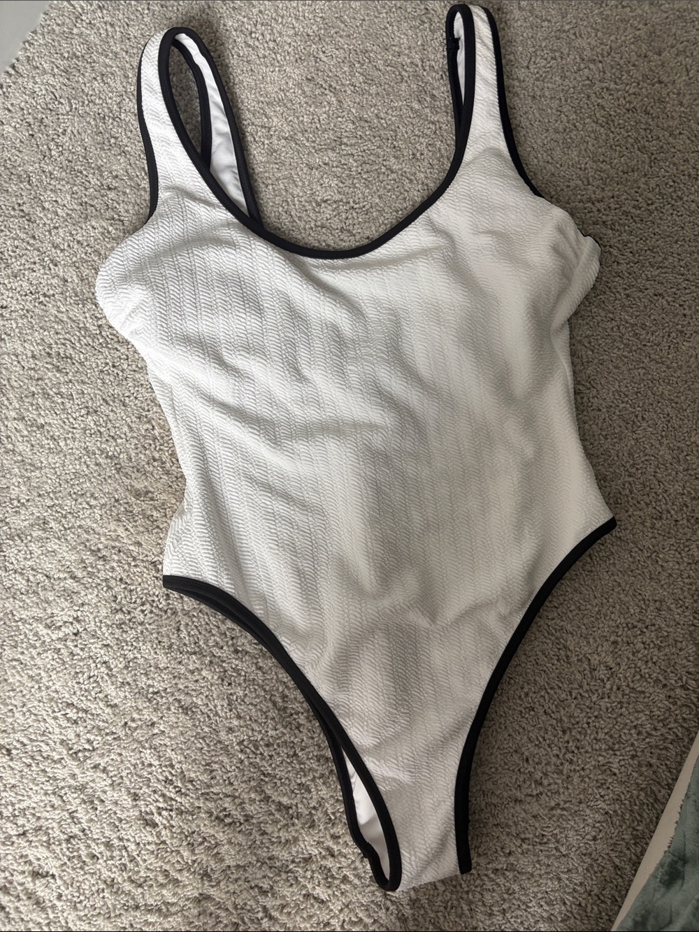 No Boundaries White One-Piece Swimsuit with Black Trim